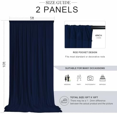 10ft x 10ft Navy Blue Backdrop Curtains for Parties, Wrinkle-Free Fabric Photo Backdrop Drapes for Graduation Corporate Event Wedding Baby Shower Nautical Party Photography Background Decor - Image 3