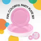 Party Solids Exquisite Pink Paper Plates Disposable Heavy Duty 200 Pcs - 100-7 & 100-9 Pink Disposable Plates for Party Heavy Duty 350 GSM for Birthday Supplies - Image 2