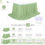 Sage Green Table Skirt 14FT Chiffon Table Skirting 2 Layer Rectangle Green Tablecloth for Birthday Baby Shower Wedding - Image 3