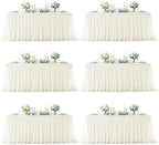 6 Pack Ivory Tablecloth Rectangle 6ft Elastic Fitted Tulle Table Cloth Stretch Spandex Rectangular Table Cover with Ruffle Skirt for Wedding Birthday Baby Shower Party Banquet Dessert Table Decor by Besutolife