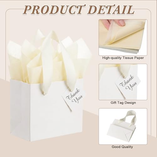 Qilery Halloween 50 Pcs Small White Gift Bags, Beige, 4.7 x 2.4 x 3.9'' - Image 3