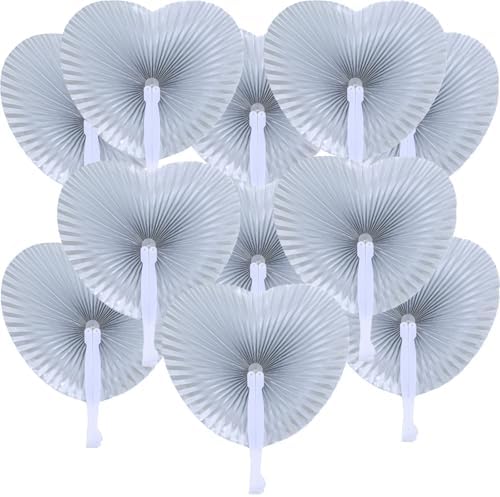 20 Pieces Silver Heart Paper Fans by Bestage