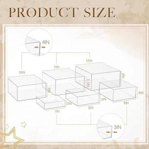 Geelin 6 Pcs Acrylic Risers Cube Stands, Clear, 7 to 12 Inch, Square - Image 4