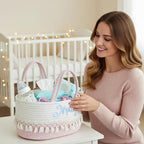 Personalized Diaper Caddy Organizer With Name, Custom Woven Cotton Rope Storage Basket With Tassels, Nursery Decor Piece Featuring A Removable Divider For Organizing Baby Essentials Or As Gift - Image 5