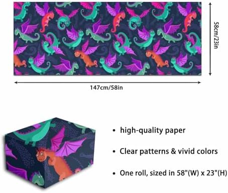 Little Flying Dragons Wrapping Paper for Family Friend,All Occasion Gift Tissue Paper 58"x 23" Gift Paper for Bridal Baby Shower Baby Shower Graduation Birthday (Dragons,5 Rolls) - Image 5