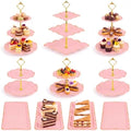 10 Pcs Cupcake Stand,Dessert Table Display Set with Gold Rim, 3 x Three-Tier and 3 x Two-Tier Cake Stands，4 x Appetizer Serving Trays for Birthday, Wedding, Baby Shower,Tea Party (Pink) by Unknown