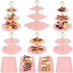 10 Pcs Cupcake Stand,Dessert Table Display Set with Gold Rim, 3 x Three-Tier and 3 x Two-Tier Cake Stands，4 x Appetizer Serving Trays for Birthday, Wedding, Baby Shower,Tea Party (Pink) by Unknown