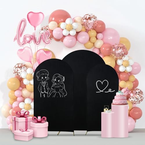Gawicpy Wedding Arch Backdrop Stand Set Metal Arch Backdrop Stand with Wedding Arch Cover, Wedding Balloon Arch Backdrop Stand for Birthday, Baby Shower, Anniversary (Black, 5.9FT+6.6FT+7.2FT) - Image 4