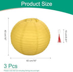 uxcell 3Pcs Yellow Round Paper Lanterns 16" Chinese Paper Lantern - Image 2