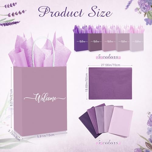 Kolldenn 50 Set Gradient Purple Small Welcome Gift Bags Bulk & Tissue Paper - Image 2