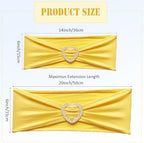 Yellow Chair Sashes 60 Pack Spandex Yellow Sashes for Chairs Universal Chair Sashes Bands with Heart Buckle Slider for Wedding Banquet Party Decorations - Image 2