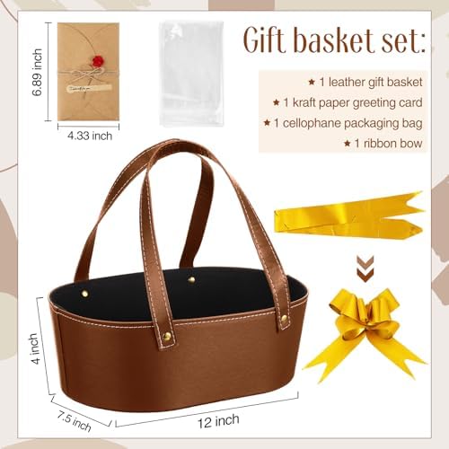 Wonderjune Empty Baskets for Gift Thanksgiving Leather Gift Bags, Brown - Image 2