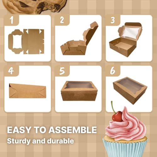 Bubbley Kraft Paper Bakery Boxes - 50-Pack Pastry Boxes with Window for Cookies, Chocolate Covered Strawberries, Macarons, and Muffins, Dessert Disposable Packaging, 8 x 6 x 2.5 Inches - Image 3