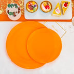 PULOTE 100PCS Orange Plastic Plates - Premium Hard Orange Disposable Include 50 Each(10.25 Inch Dinner & 7.5 Inch Dessert) Plates, Ideal for Party - Image 3