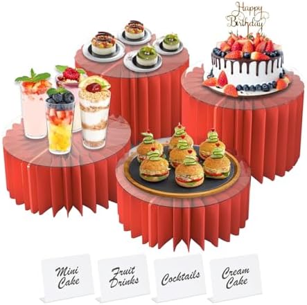 4 Pack Buffet Risers Food Risers for Buffet Table Acrylic Risers Display Stands Tall Cake Stands Cylinder Stands for Party Pedestal Cake Stand Dessert Table Display Set Cupcake Stands Cupcake Display (red, 4) by Unknown