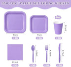 Vyntra 350 Pcs Lavender Square Paper Plates and Napkins Set, Serves 50 - Image 2