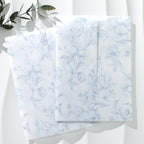 UNIQOOO 100 Pack Pre-Folded Dusty Blue Grace Bloom Vellum Jackets for 5x7 Invitations, 115GSM Transparent Vellum Jacket for Vintage Themed Wedding & Events by UNIQOOO