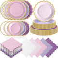 Zhehao 150 Pcs Purple and Pink Paper Plates Napkins Serves 50 by Zhehao