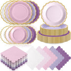 Zhehao 150 Pcs Purple and Pink Paper Plates Napkins Serves 50 by Zhehao
