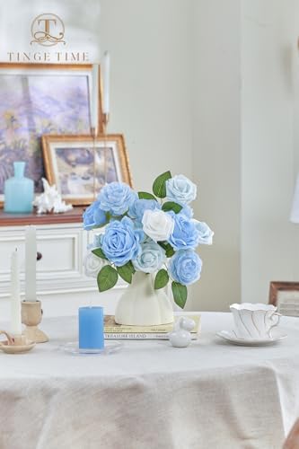 TINGE TIME 23pcs Artificial Wedding Flower Combo, Rose Peony Light Blue - Image 2