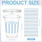 Sliner 50 Sets Blue White Striped Plastic Cups 16oz - Image 3
