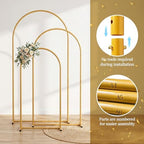 Metal Arch Backdrop Stand 3 Set (6FT+5FT+4FT), Gold Wedding Arch Frame - Image 2
