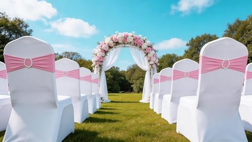 Pack of 50 Spandex Pink Chair Sashes for Wedding Elastic Chair Bows Sashes Bands Buckles Fitting Birthday Party Anniversary Events Ceremony Bridal Baby Shower Decorations - Image 5