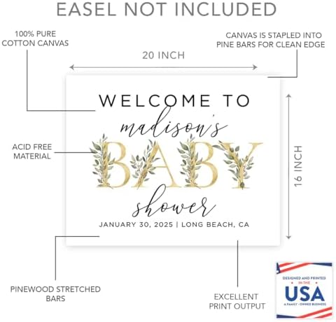 Andaz Press Personalized Large Canvas Greenery Baby Sign, 16 x 20 Inches, Gold, Guestbook Alternative, Custom Sign for Shower or Sprinkle - Image 2
