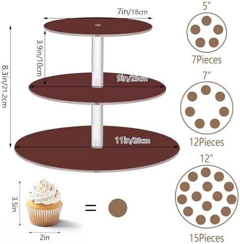 J JOYSAY Burgundy Print Acrylic Cupcake Stand 3 Tier Dessert Table Display Set Clear Cake Stands for Wedding Baby Shower Party Decorations Easy Assembly Donut Tower - Image 3
