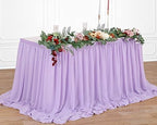 2 Layer Lavender Chiffon Table Skirt Sheer Table Cloth for 9ft Table for Parties Baby Shower Wedding Banquet Bridal Shower Home Decor - Image 2