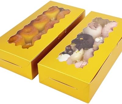 qiqee 50 Packs Gold Cookie Box with Window 12x5.5x2.5 Inch Two Uses Pastry Biscuit Bakery Box For Packaging - Image 3