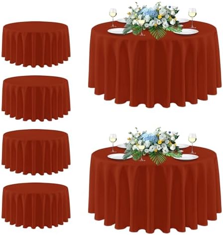 sancua Thanksgiving Round Tablecloth 108 Inch, 6 Pack Burnt Orange Rust by sancua