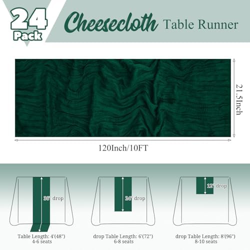 24 Pack Emerald Green Table Runner 10Ft Cheesecloth Table Runner Rustic Gauze Table Runner Romantic Long Sheer Fabric Cheese Cloth Table Runner for Wedding Party Bridal Baby Shower - Image 2