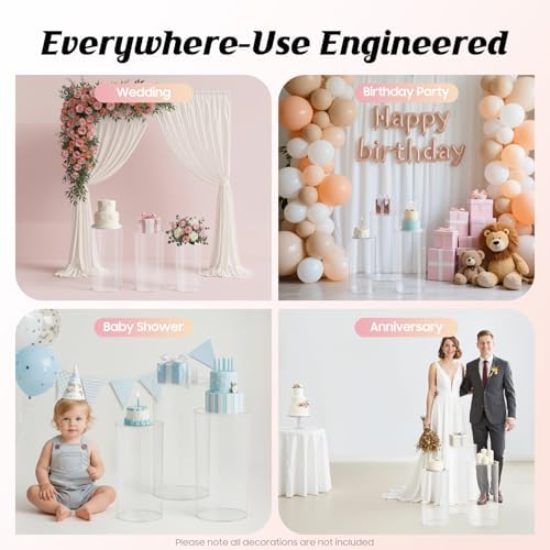 3PCS Clear Cylinder Pedestal Stands for Party Round Pedestal Display Plinth Pillars PVC Dessert Table Display for Wedding Birthday Party Art Decor(3PCS-Cylinder-2) - Image 5