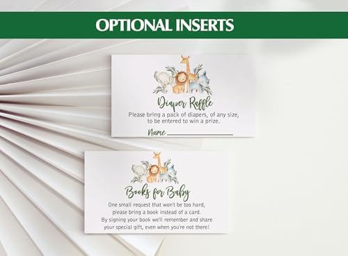 Wild One Baby Shower Invitation Set - Jungle Safari Greenery Animals Theme - Invites & Envelopes, Diaper Raffle Tickets, Book Request Cards - Gender Reveal Party Supplies, Personalized Large 5X7" - Image 2