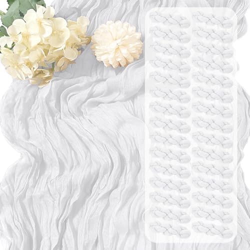 30 Pack White Cheesecloth Table Runner 17 x 108 inch Cheese Cloth Table Runners 9ft White Table Runner Rustic Romantic Sheer Gauze Runner for Wedding Party Baby Shower Table Decoration by Yorcari