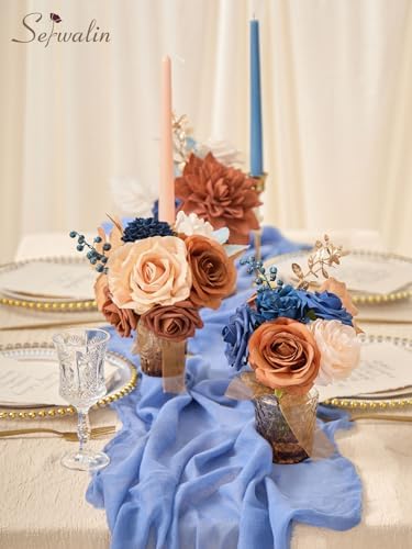 Serwalin Burnt Orange & Navy Artificial Flowers,Fall Flowers for Wedding - Image 7