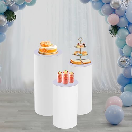 3PCS Tall White Round Cylinder Pedestal Stands Display 23.6''+29.5''+35.4'' Height Cylinder Tables for Party Cake Flower Bouquet Backdrop Dessert Table Pillars for Birthday Wedding Props Baby Shower Event Decoration - Image 5