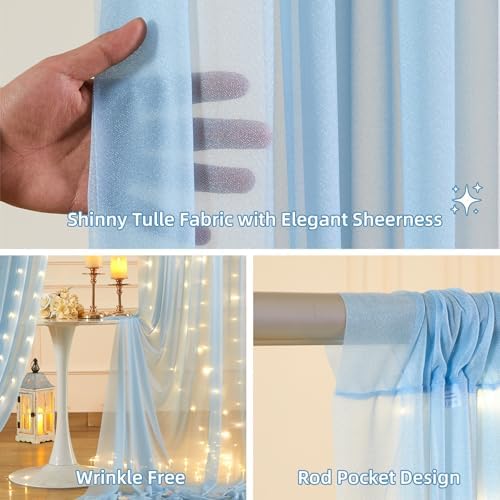 10x10FT Blue Wrinkle Free Backdrop Curtains with Lights String for Parties - Photo Curtain Backdrop with Lights for Wedding Decorations, Bridal Baby Shower Birthday Party Photography Background - Image 2