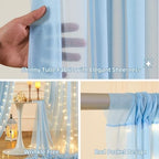 Wish Care 20x10FT Blue Wrinkle Free Backdrop Curtains with Lights String for Parties - Photo Curtain Backdrop with Lights for Wedding Decorations, Bridal Baby Shower Birthday Party Photography - Image 3