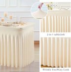 Champagne Table Cloth for 6 Foot Rectangle Tables Fitted Stretch Spandex Table Cover with Skirt 6ft Baby Shower Birthday Party Banquet Champagne Tablecloth Wedding Table Cloths Desk Skirt, 2 Pack - Image 5