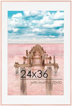 24x36 Metal Picture Frame For Wall With Mat For 20x30, 24''x36'' Aluminum Photo Frames With Tempered Glass For Home Decor, Minimalist Modern Poster Frame Horizontal And Vertical Formats, Rose Gold by FLYJOE