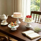 3 Pcs White Metal Cupcake Stand Scalloped Edge Dessert Display Tray - Image 7