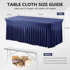 Wish Care 2 Pack Navy Blue Stretch Spandex Table Clothes for 6 Foot Rectangle Tables, 6FT Wrinkle Free Fitted Tablecloths Ruffles Design Table Cover for Party, Banquet, Wedding and Events - Image 3