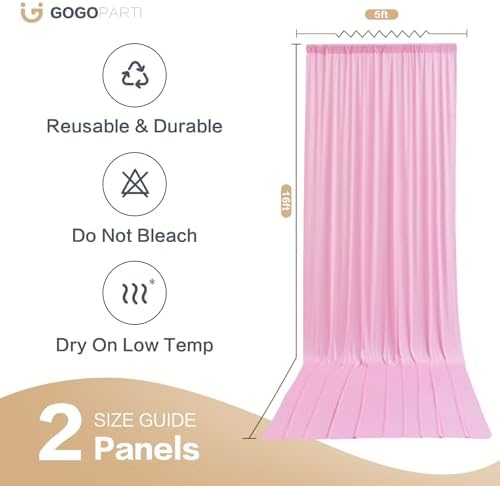 10x16ft Baby Pink Backdrop Curtain for Party, 2 Panels Wrinkle Free 16 Foot Long Polyester Photo Backdrop Drapes Photography Background for Wedding Birthday Gathing - Image 6