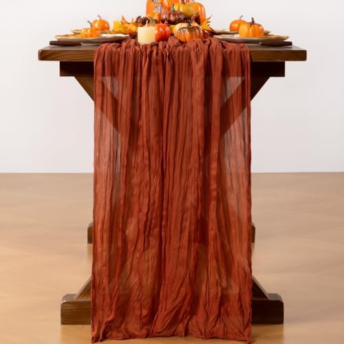 Terracotta Cheesecloth Table Runner Boho Gauze Fall Table Runners - Image 4