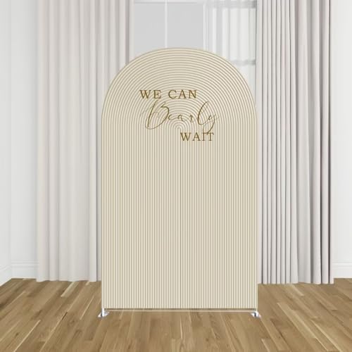 Beige Pipples Arch Backdrop Covers for Birthday Party We Can Bearly Wait Arched Background Stand Fabric Cover Baby Shower Parties Decoration Props (2.2x5FT) - Image 3