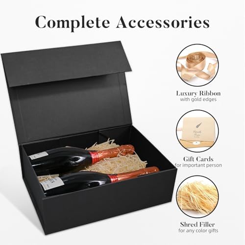 Black Birthday Gift Box with Magnetic Lid for Presents, 14"x8.5"x4.5" - Image 2