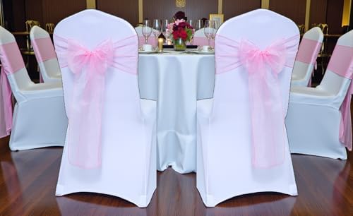 MDS Pack of 200 Organza Chair Sashes for Wedding & Event Décor – Blush Pink - Image 2