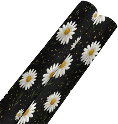 susiyo 2 Rolls White Daisies on Black Background Birthday Wrapping Paper Roll - Mini Wrapping Paper for Christmas, Party, Holiday, Father's Day, Baby Shower,Wedding - Image 5